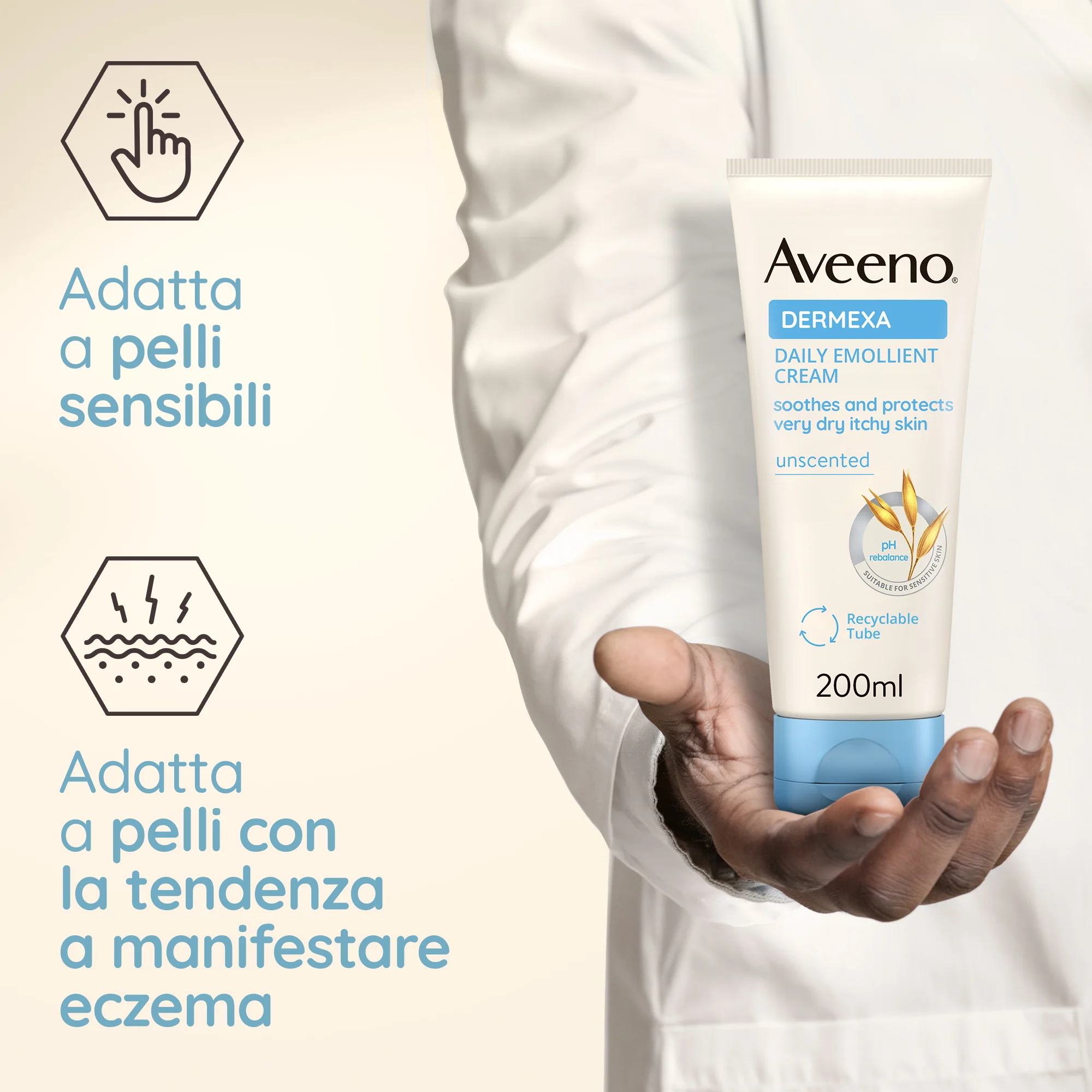Aveeno Dermexa Crema Emolliente Quotidiana 200 ml Crema Dermatite Atopica, Pelle Secca e Sensibile