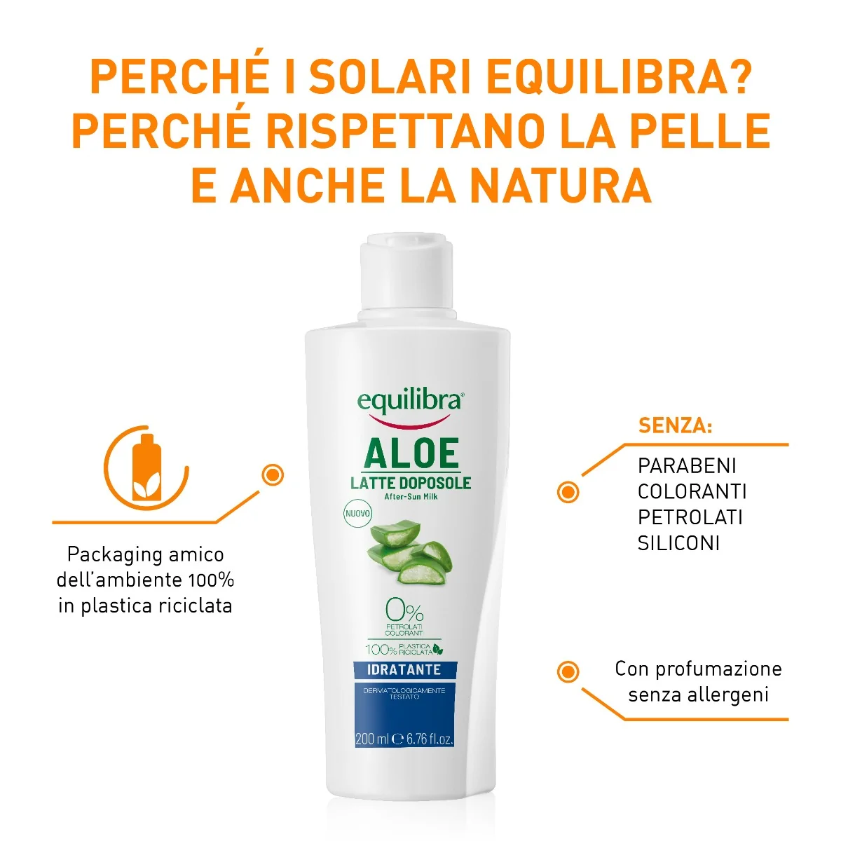 Equilibra Aloe Latte Doposole 200 ml Idratante e Lenitivo