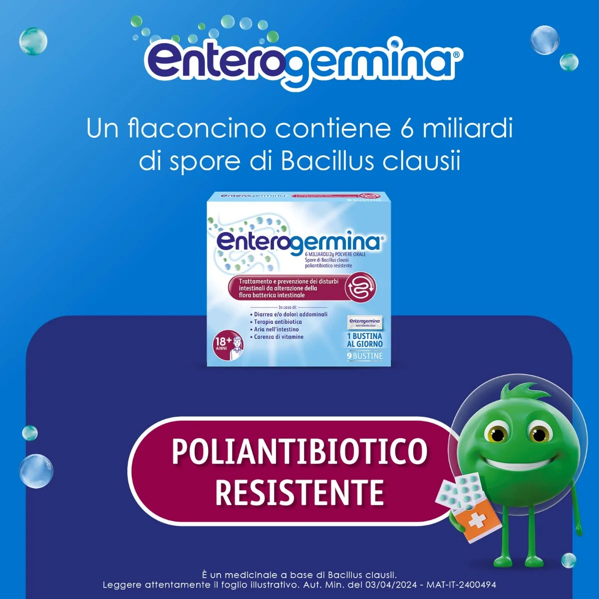 Enterogermina 6 Miliardi 10 Bustine Ripristino Flora Batterica Intestinale