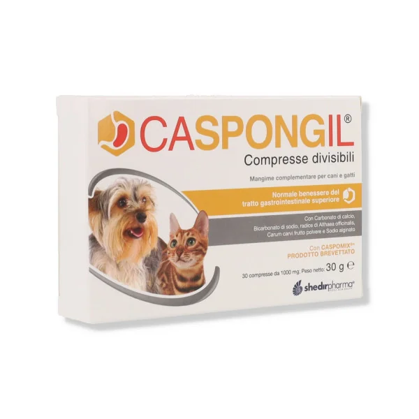 Caspongil 30 Compresse Divisibili Integratore Benessere Intestino Per Cani e Gatti