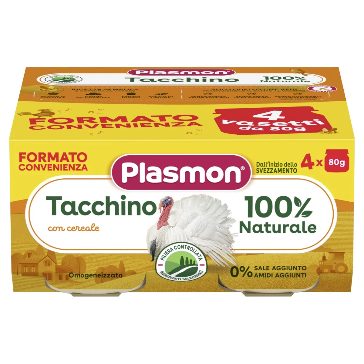 Plasmon Omogeneizzato Tacchino 4x80 g Alimento per l'infanzia