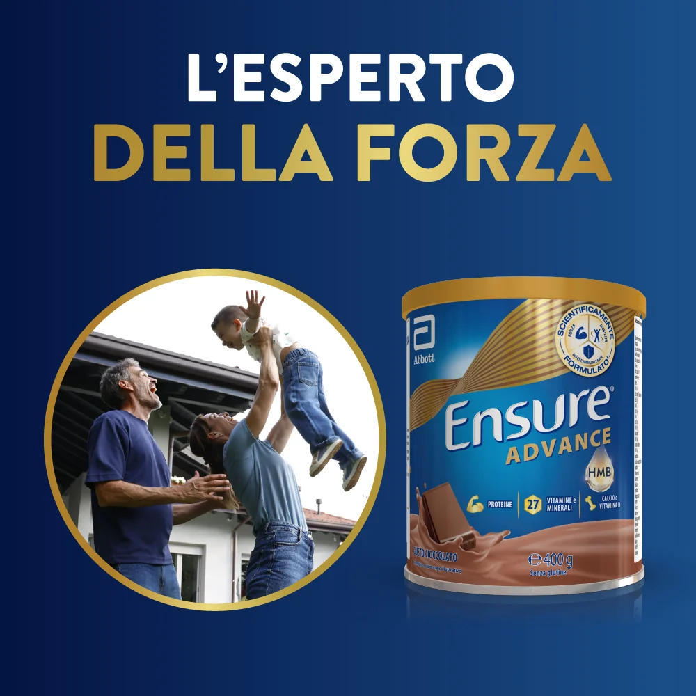 Ensure Advance 400 g Gusto Cioccolato Integratore Alimentare Proteico e Multivitaminico con HMB Formato polvere
