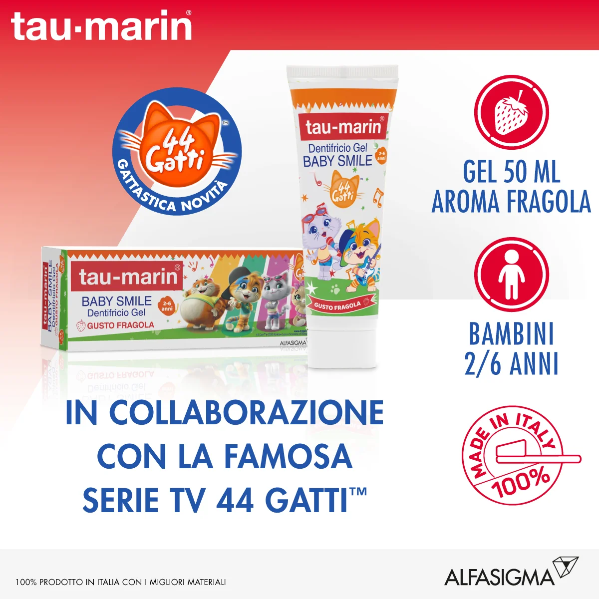 Tau-Marin Baby Smile Dentifricio Gel 2-6 Anni 50 ml Edizione Limitata 44 Gatti