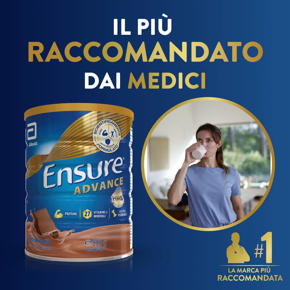 Ensure Advance 850 g Gusto Cioccolato Integratore Alimentare Proteico e Multivitaminico con HMB Formato Polvere