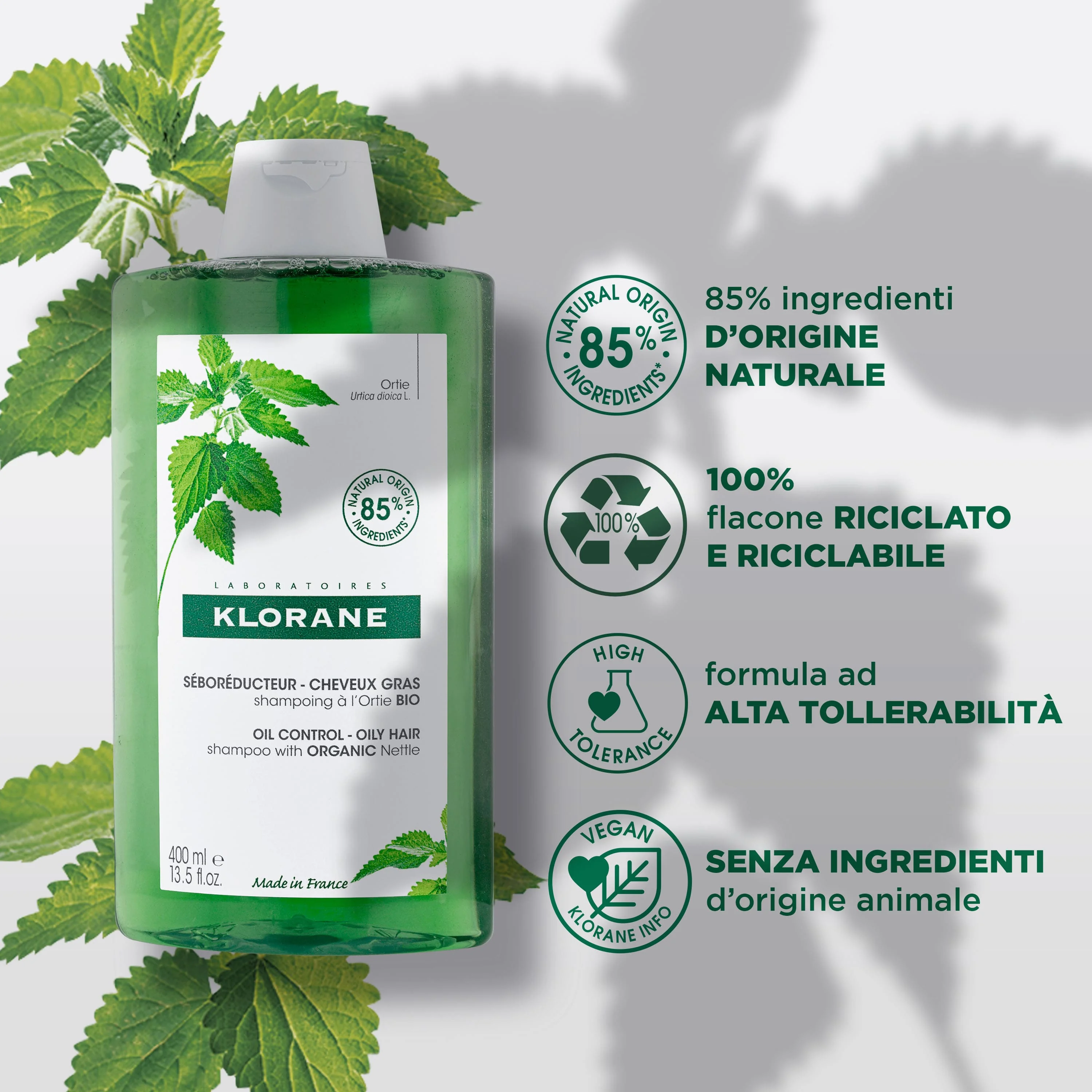 Klorane Shampoo Seboriduttore all'Ortica Purificante ed Equilibrante 400 ml Capelli Grassi