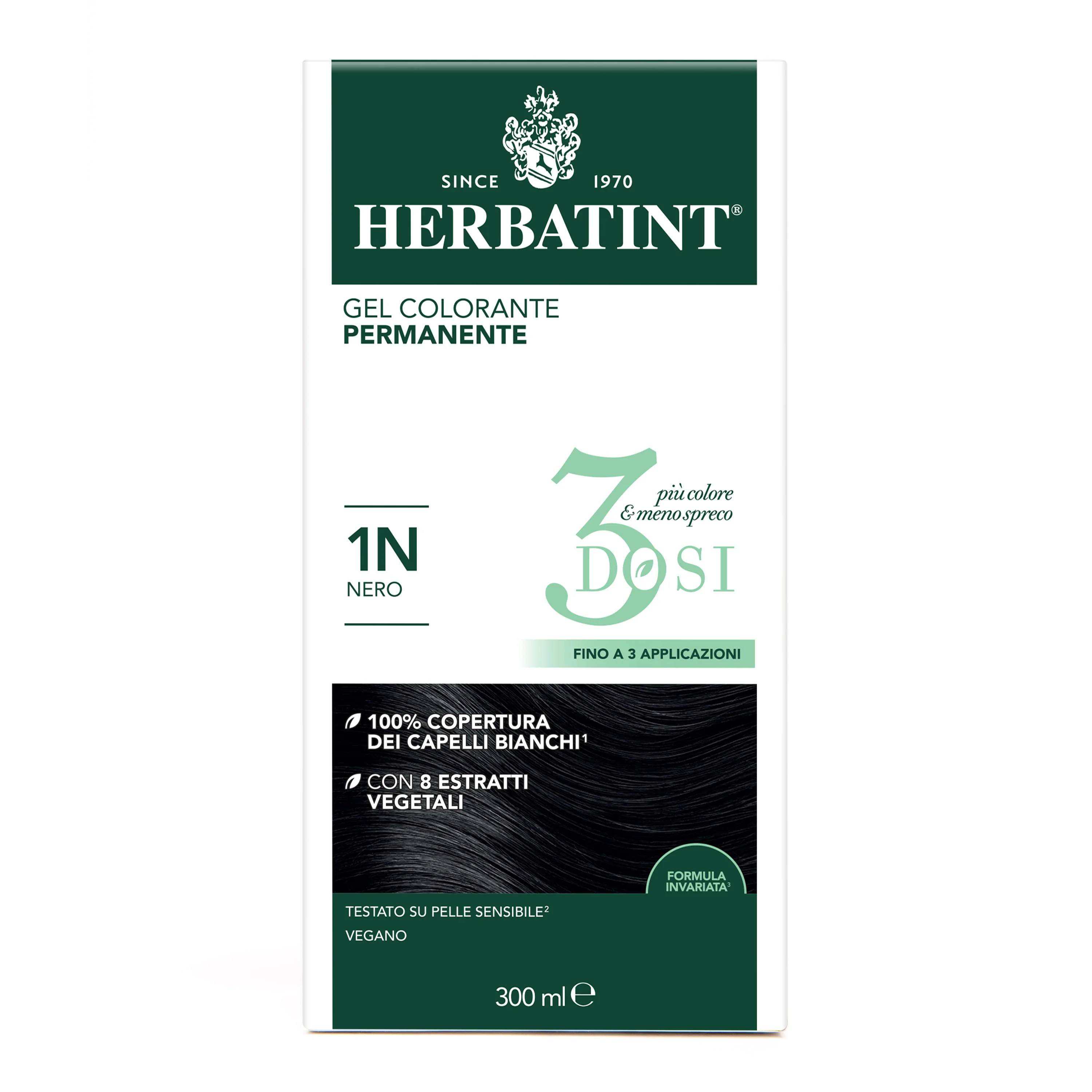 Herbatint Tintura Capelli Gel Permanente 3Dosi 1N Nero 300 ml 