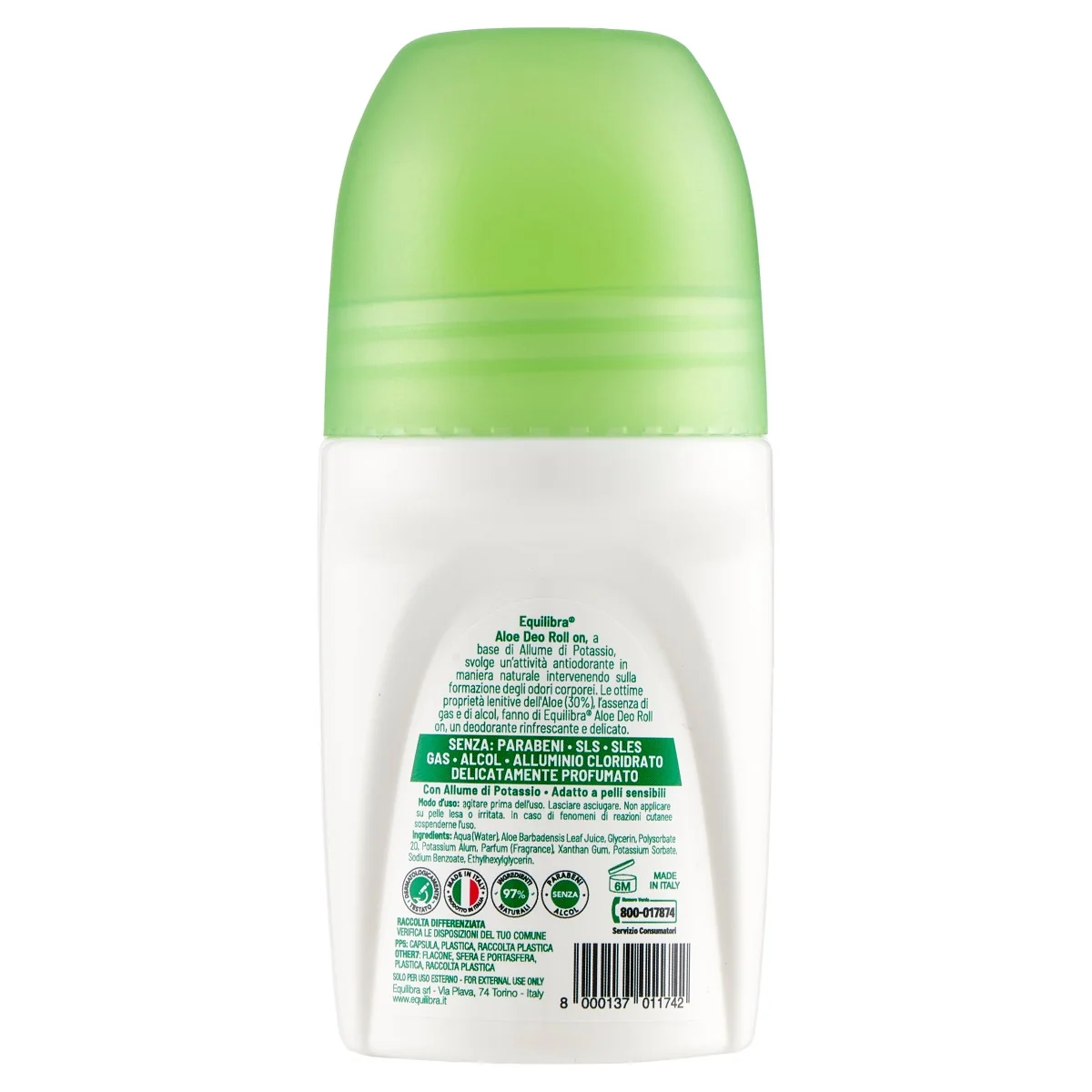 Equilibra Aloe Deo Roll-On 50Ml Contro il Sudore