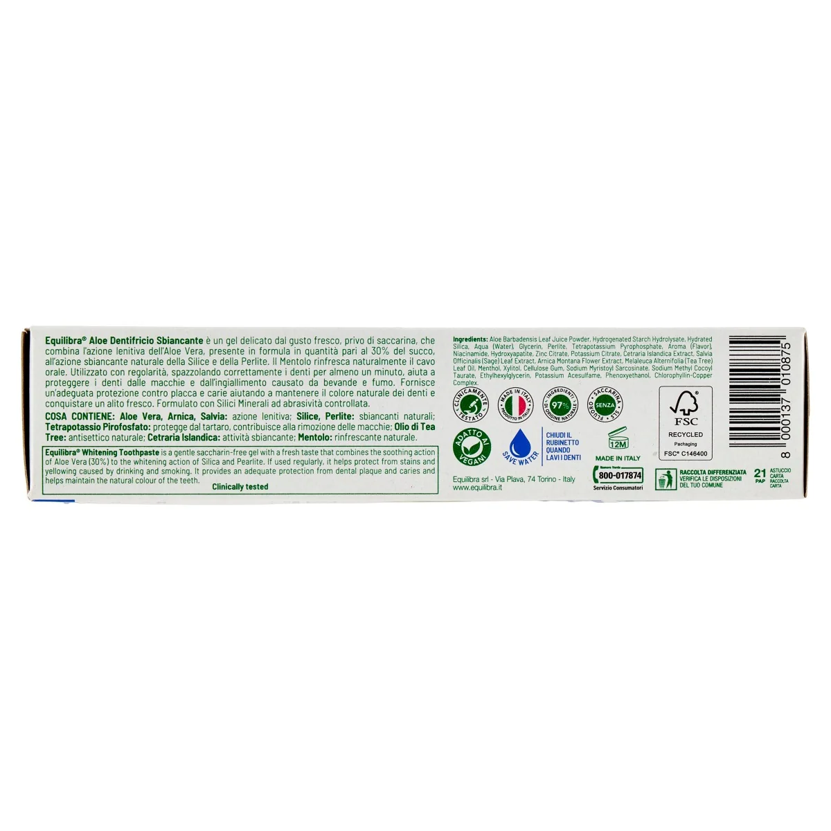 Equilibra Dentifricio Aloe Multiattivo 75 ml Tripla Azione