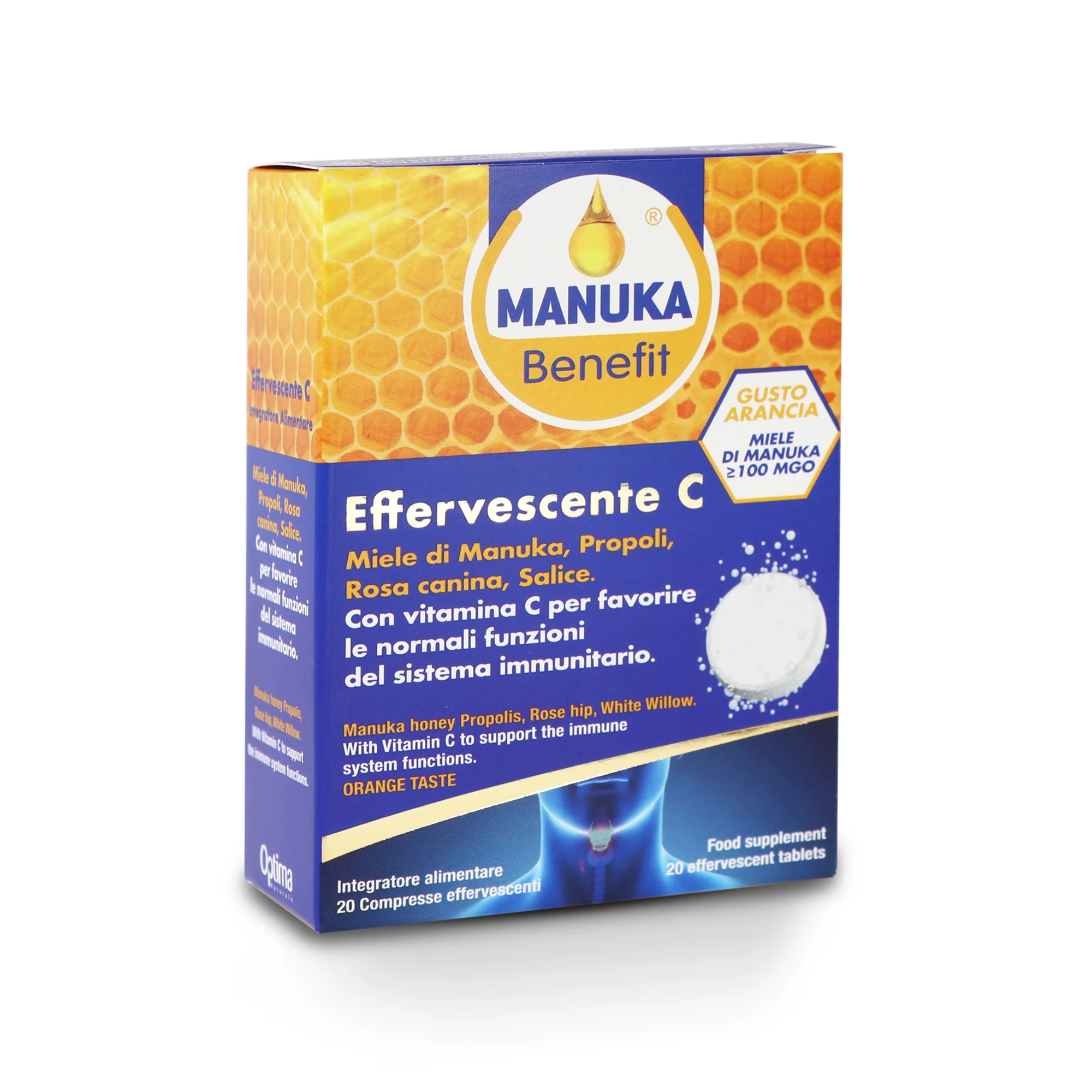 Optima Manuka Benefit Effervescente C 20 Compresse Integratore Difese Immunitarie