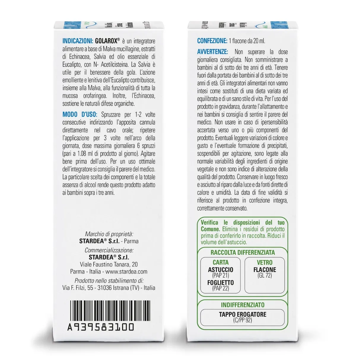 Golarox Spray Integratore Benessere Gola 20 ml Mal di Gola