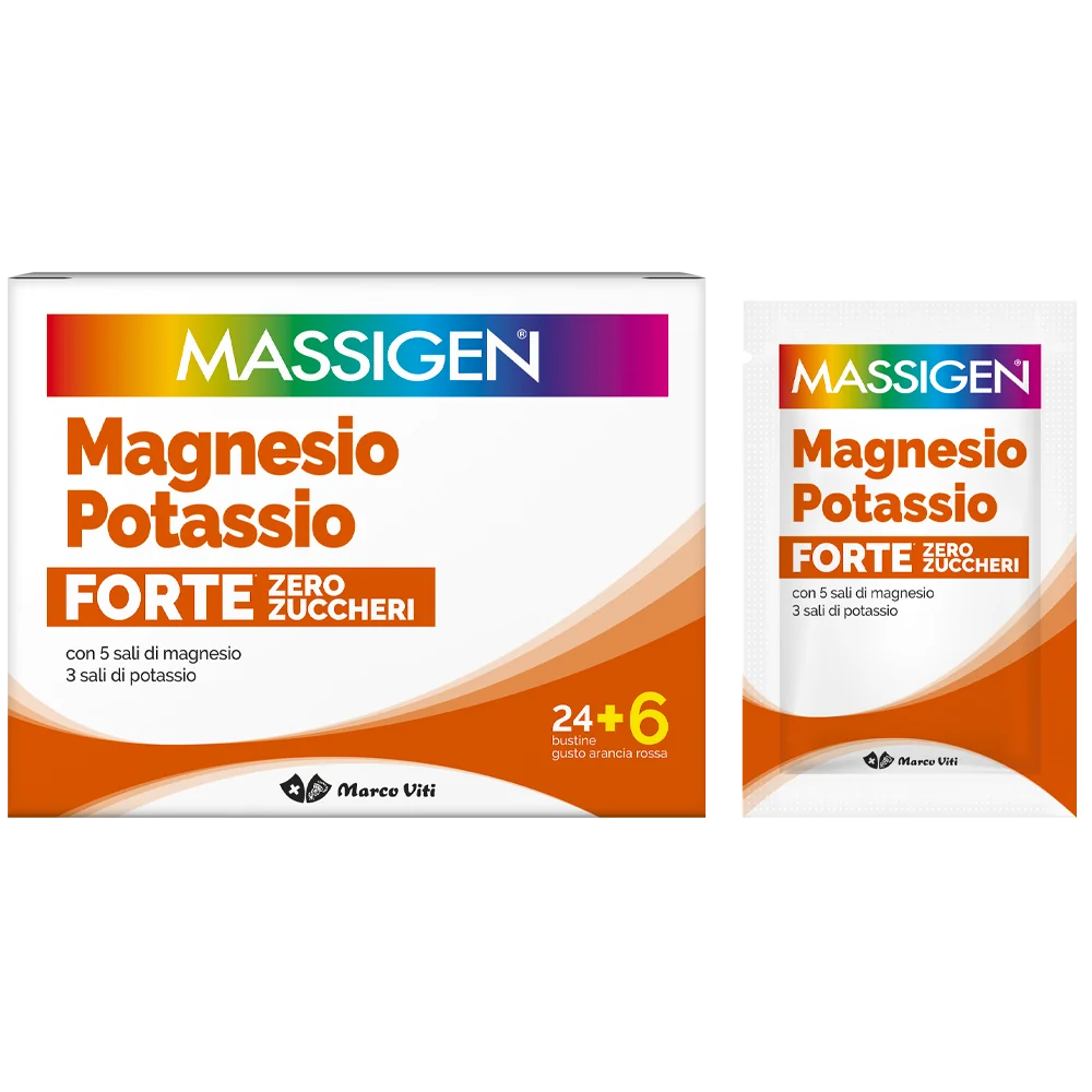 Massigen Magnesio Potassio Forte Zero Zucchero 24 + 6 Bustine Integratore Sali Minerali
