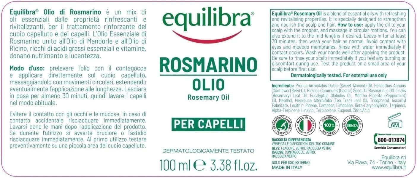 Equilibra Olio Rosmarino Capelli 100 Ml Rinforzante e nutriente