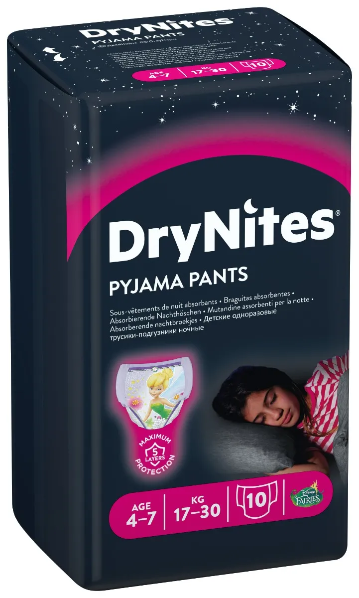 Huggies DryNites Girl Pyjama Pants 17-30Kg 4-7 Anni 10 Pezzi