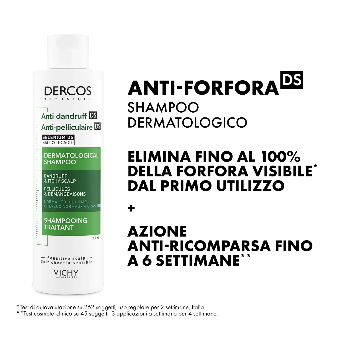 Vichy Dercos Shampoo Antiforfora 200 Ml Trattamento Ideale per Capelli Normali-Grassi