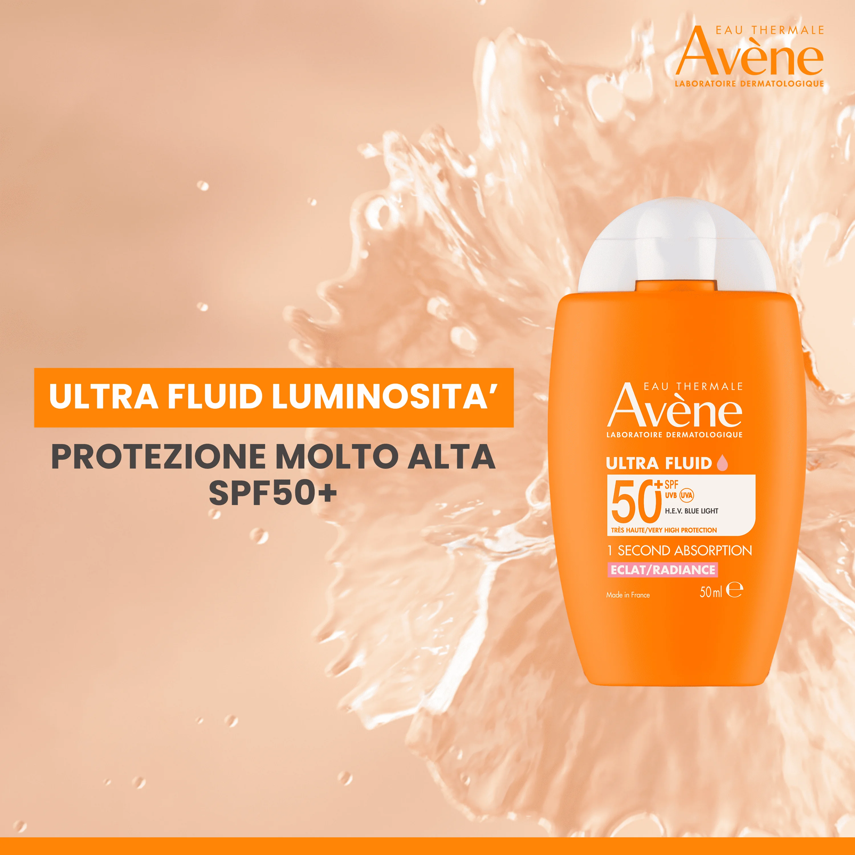 Avene Solare Ultra Fluid Luminosità SPF50+ 50 ml Pelle Sensibile