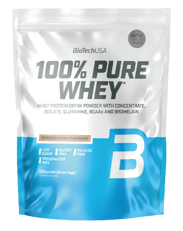 100% Pure Whey Protein Drink Powder Cookies & Cream 1000 g Massa Muscolare