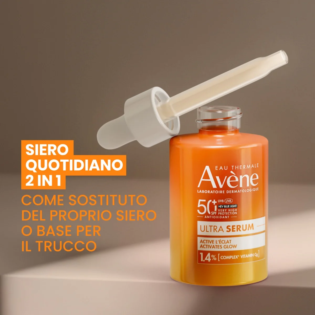 Avene Eau Thermale Avene Solare Ultra Siero Attiva La Luminosità SPF 50+ 30 ml Illumina e Sublima