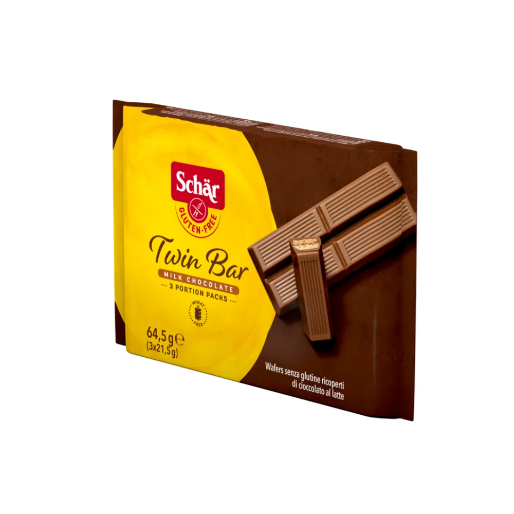 Schar Twin Bar Wafer Ricoperto di Cioccolato al Latte 65 g Senza Glutine
