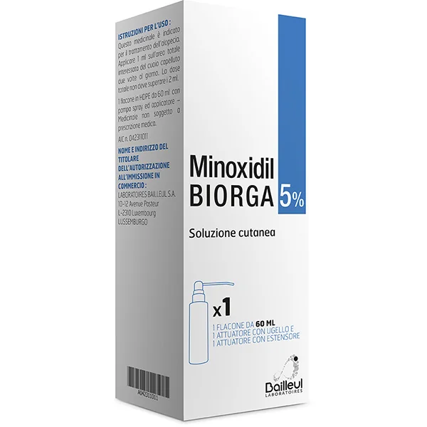 Minoxidil Biorga 5% Soluzione Cutanea Trattamento Alopecia 60Ml