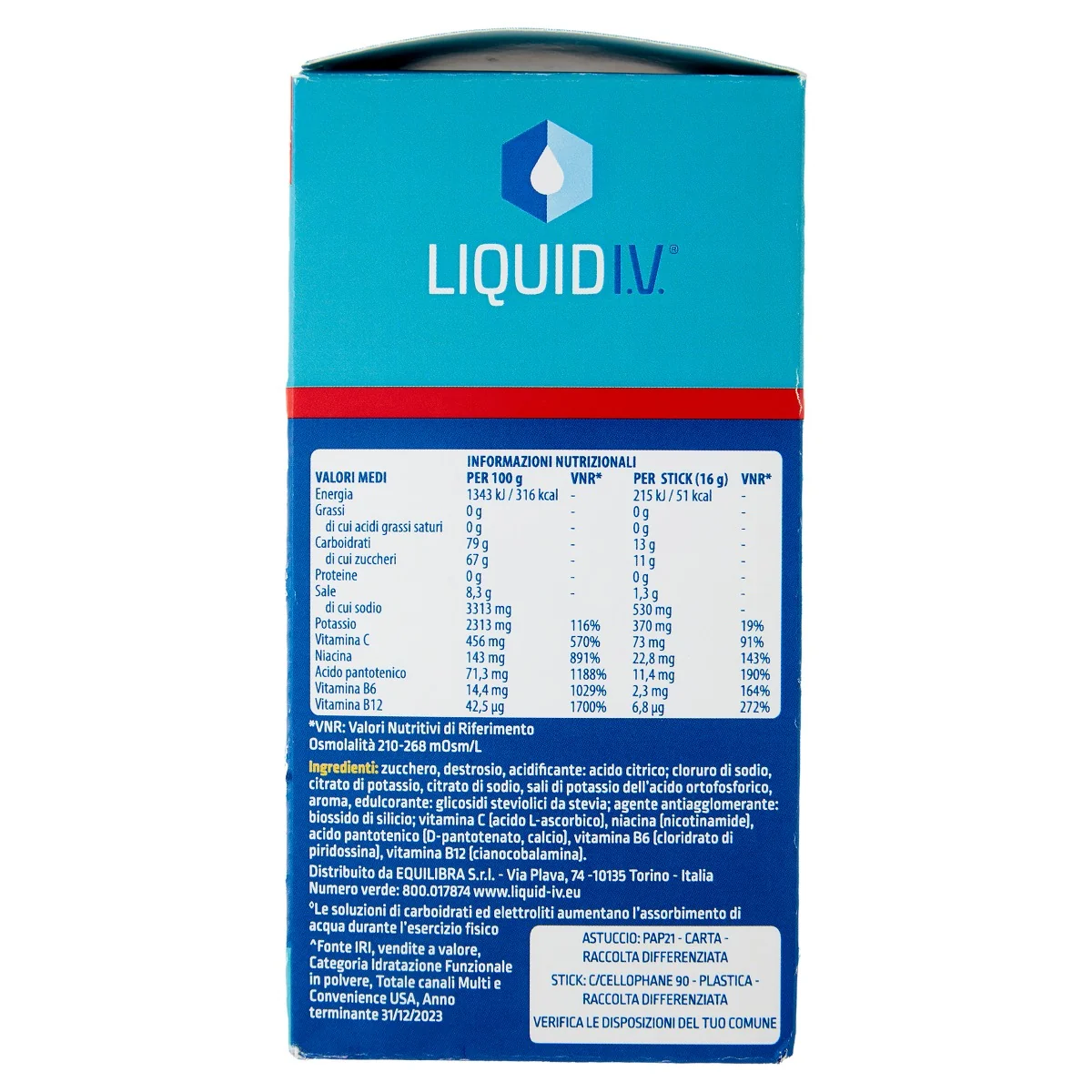 Liquid I.V. Hydration Multiplier Fragola 10 Stick Senza Glutine