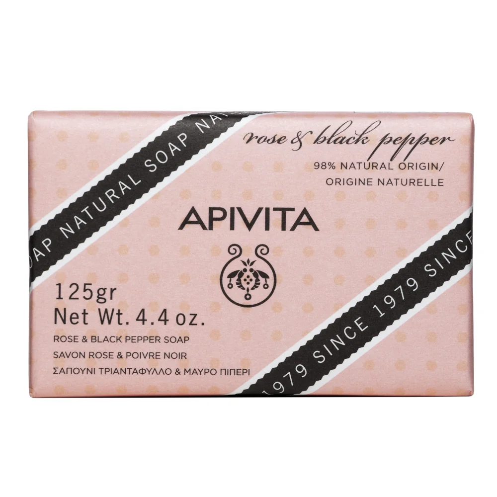 Apivita Natural Soap Rose 125 G Con Rosa e Pepe Nero