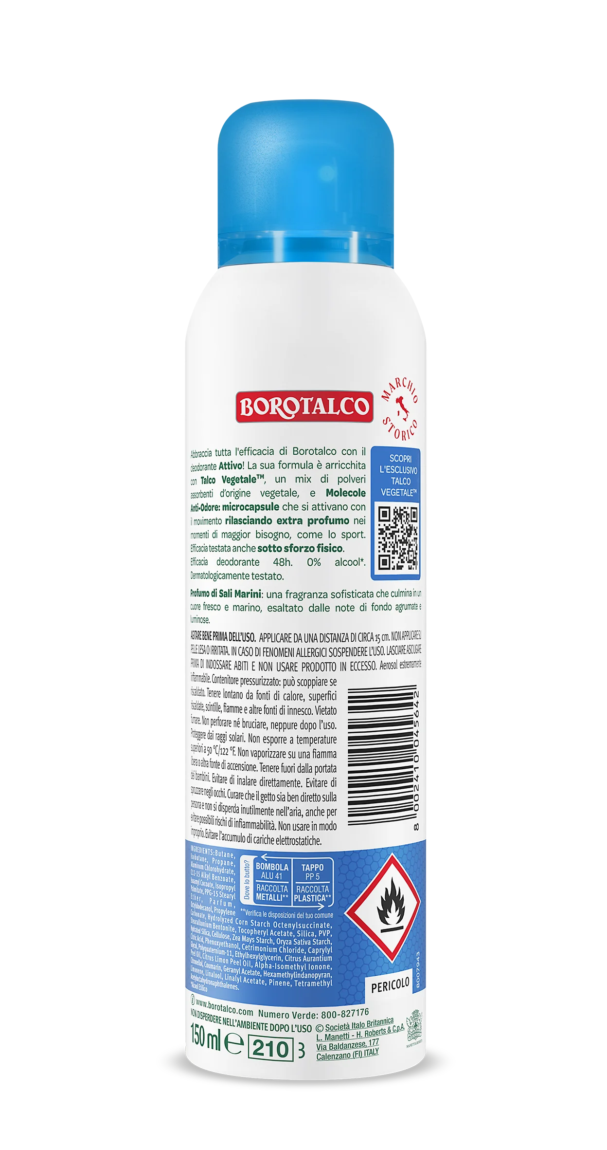 Borotalco Deo Spray Attivo Blu 150 ml Deodorante 48h