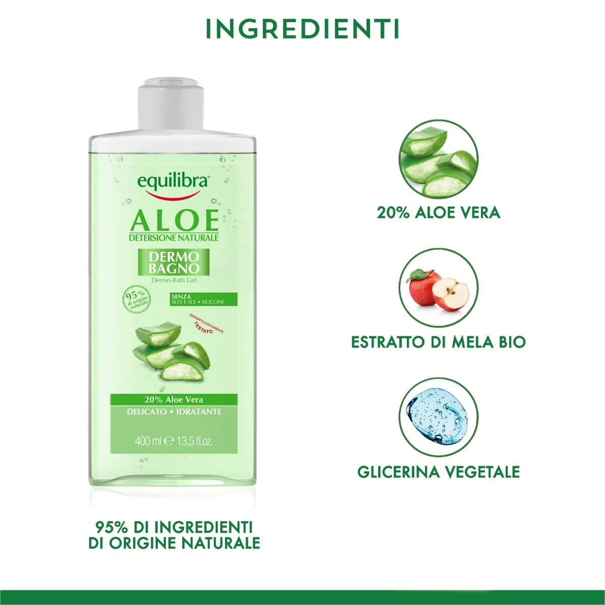 Equilibra Aloe Dermo Bagno 400 Ml Dermatologicamente Testato