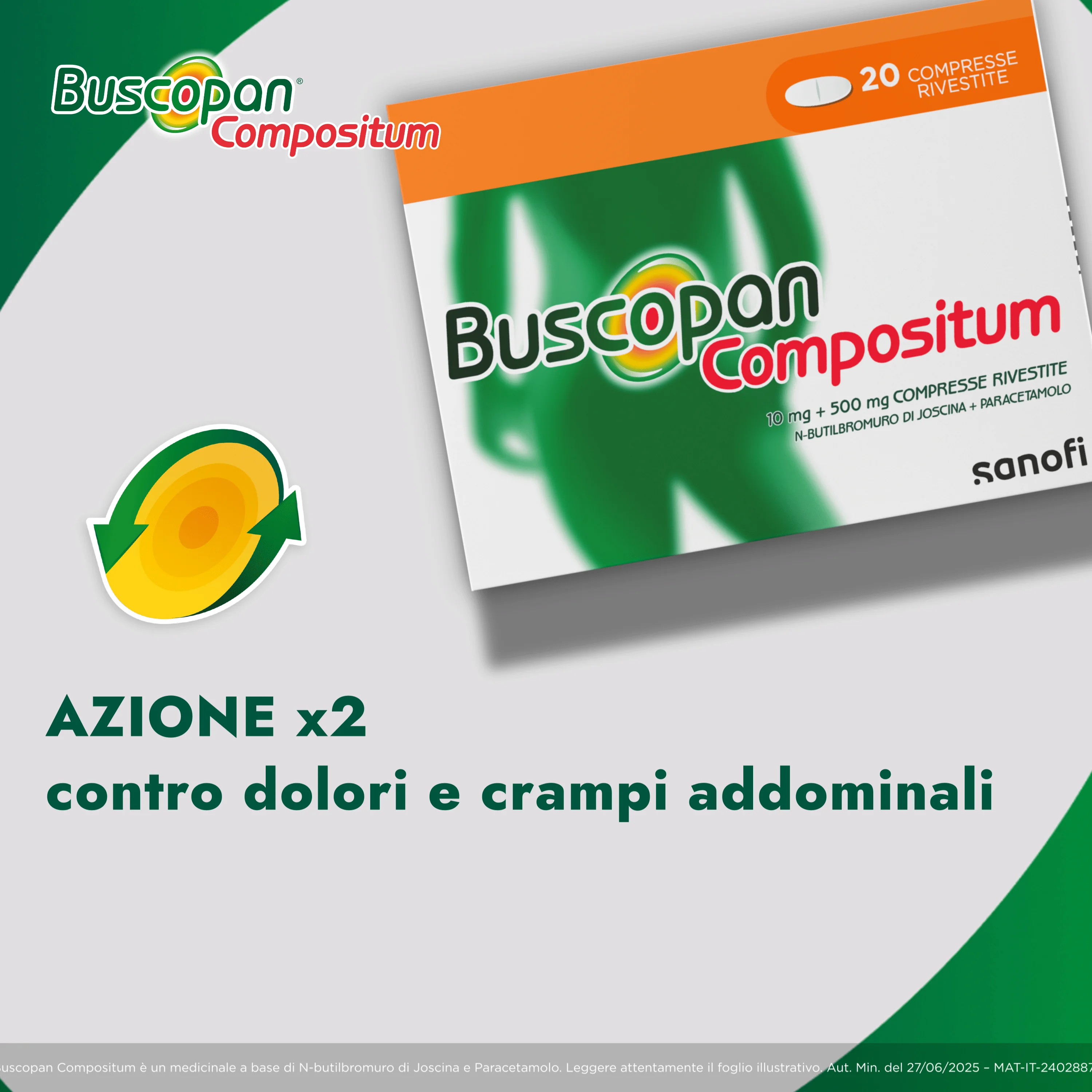 Buscopan Compositum 10 + 500 mg 20 Compresse Rivestite Affezioni del Tratto Gastrointestinale