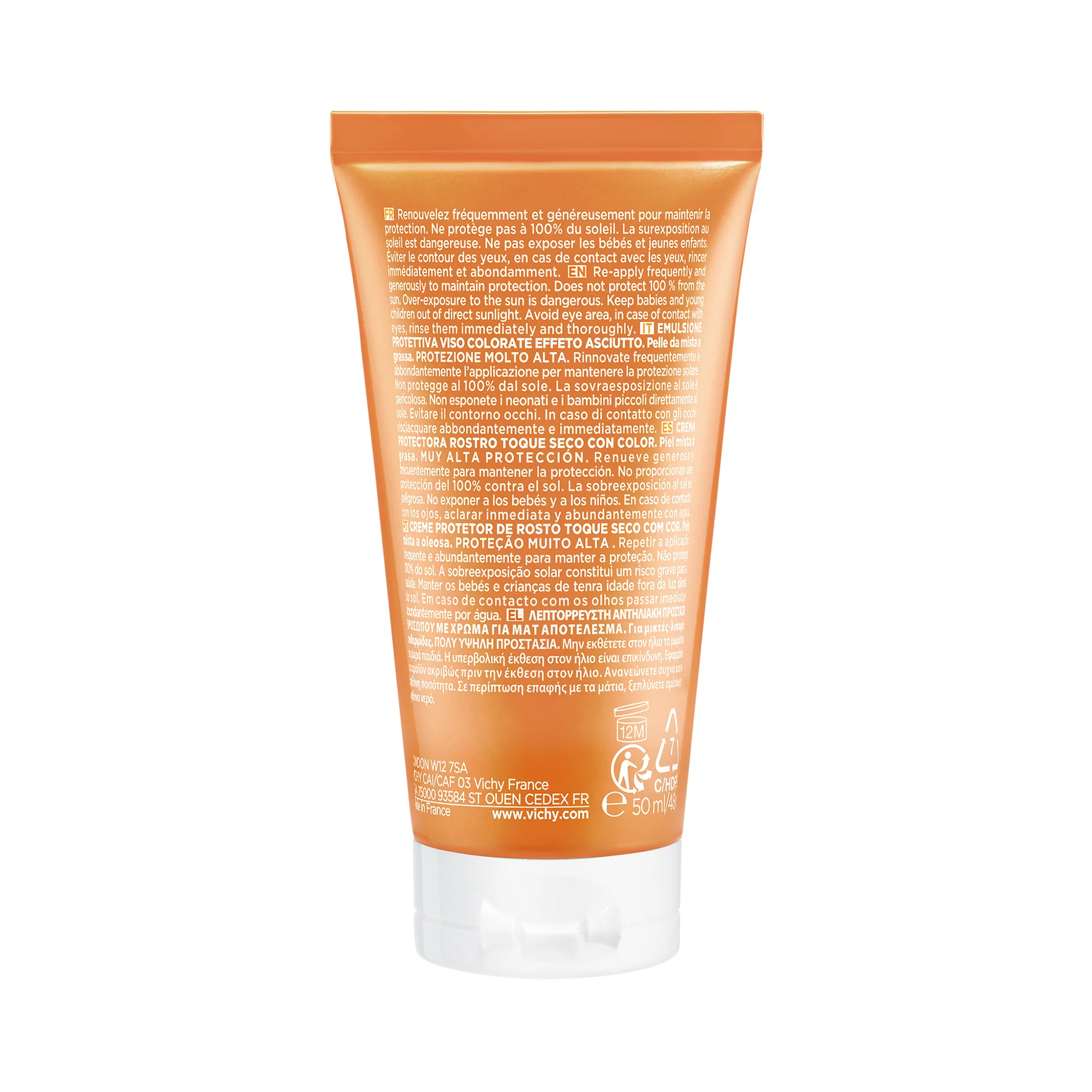 Vichy Capital Soleil BB Emulsione Colorata Effetto Asciutto Mat SPF 50 Protezione Viso 50 ml Per Tutti i Tipi di Pelle