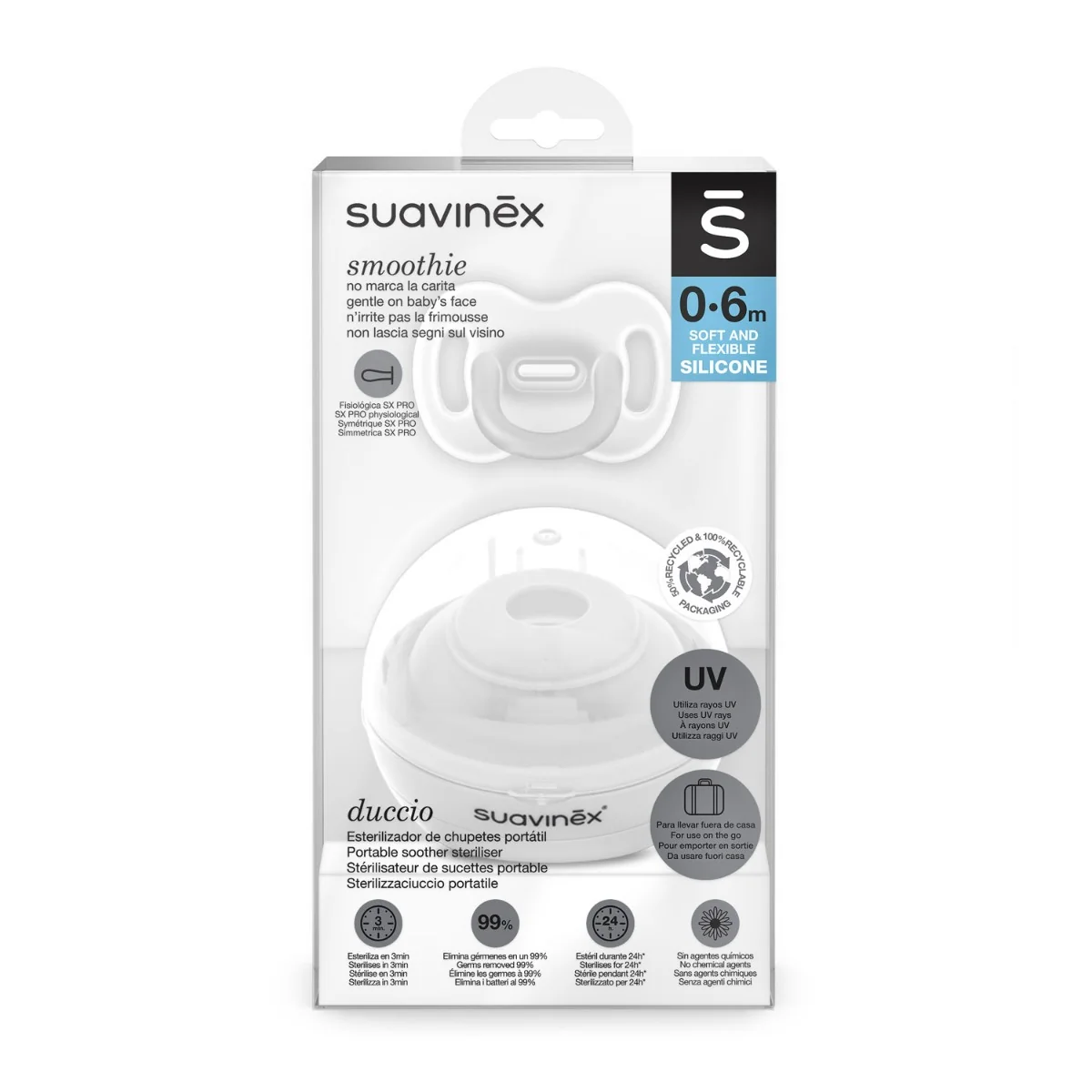 Suavinex Duccio Sterilizzatore raggi UV portatile + Ciuccio Silicone Smoothie 0-6 mesi