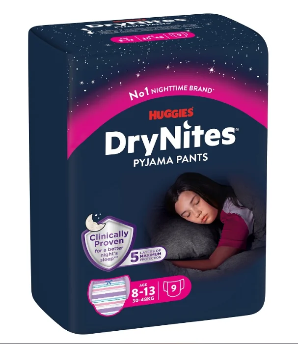 Huggies Drynites Mutandine Assorbenti Ragazze 8-13 Anni 9 Pezzi