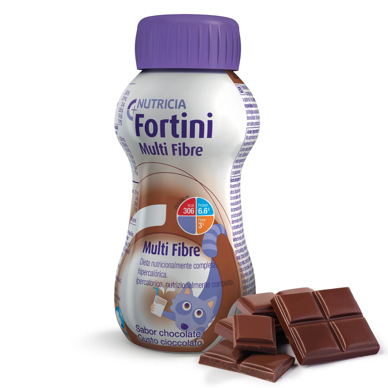 Nutrica Fortini Multi Fibre, Cioccolato, 4x200ml Integratore Ipercalorico Nutrizionalmente Completo,