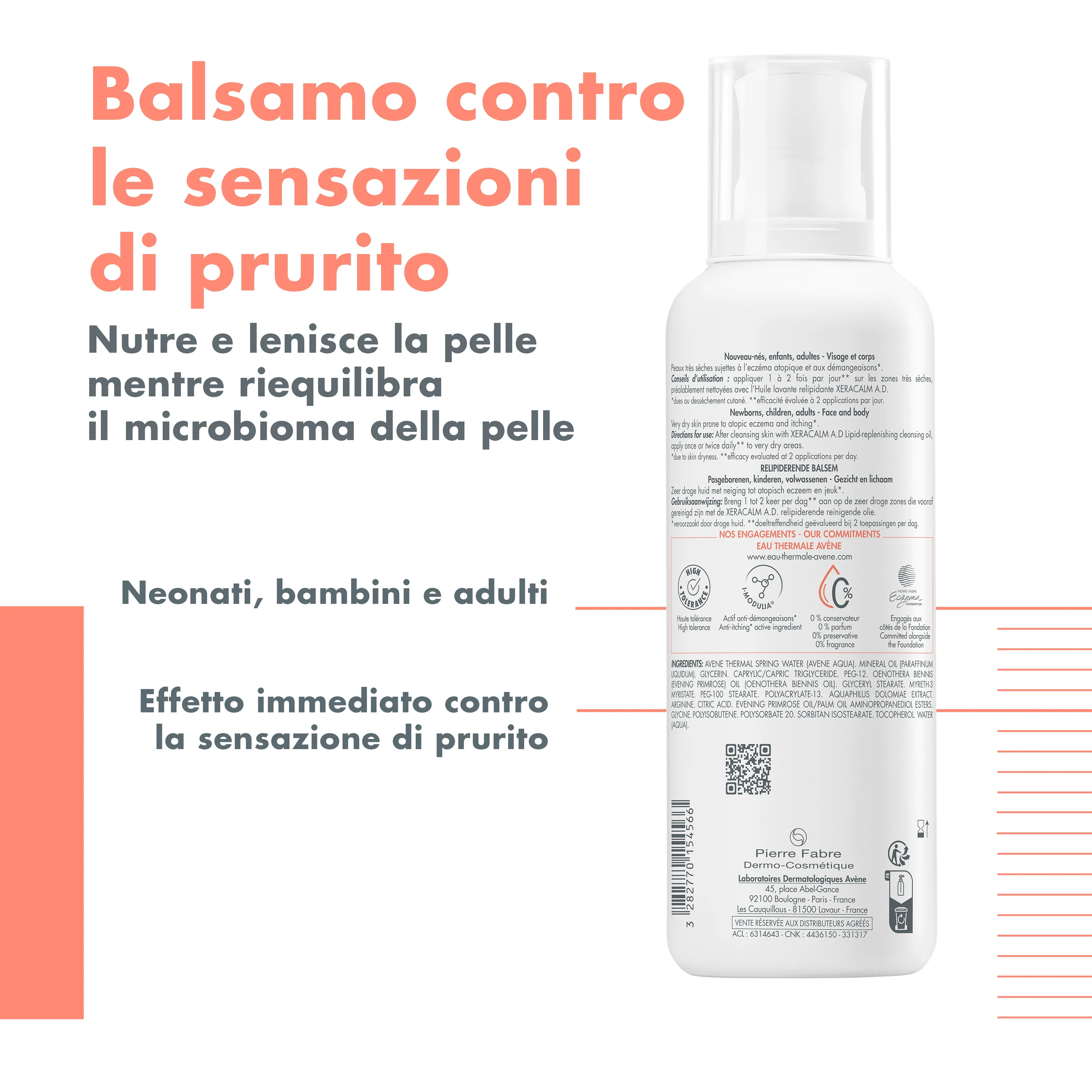 Eau Thermale Avène Xeracalm A.D Balsamo Liporestitutivo 400 ml Pelle Secca a Tendenza Atopica