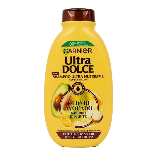 Garnier Ultra Dolce Shampoo Olio Di Avocado E Burro Di Karitè 250 ml Shampoo Ultra Nutriente per Capelli Secchi e Crespi