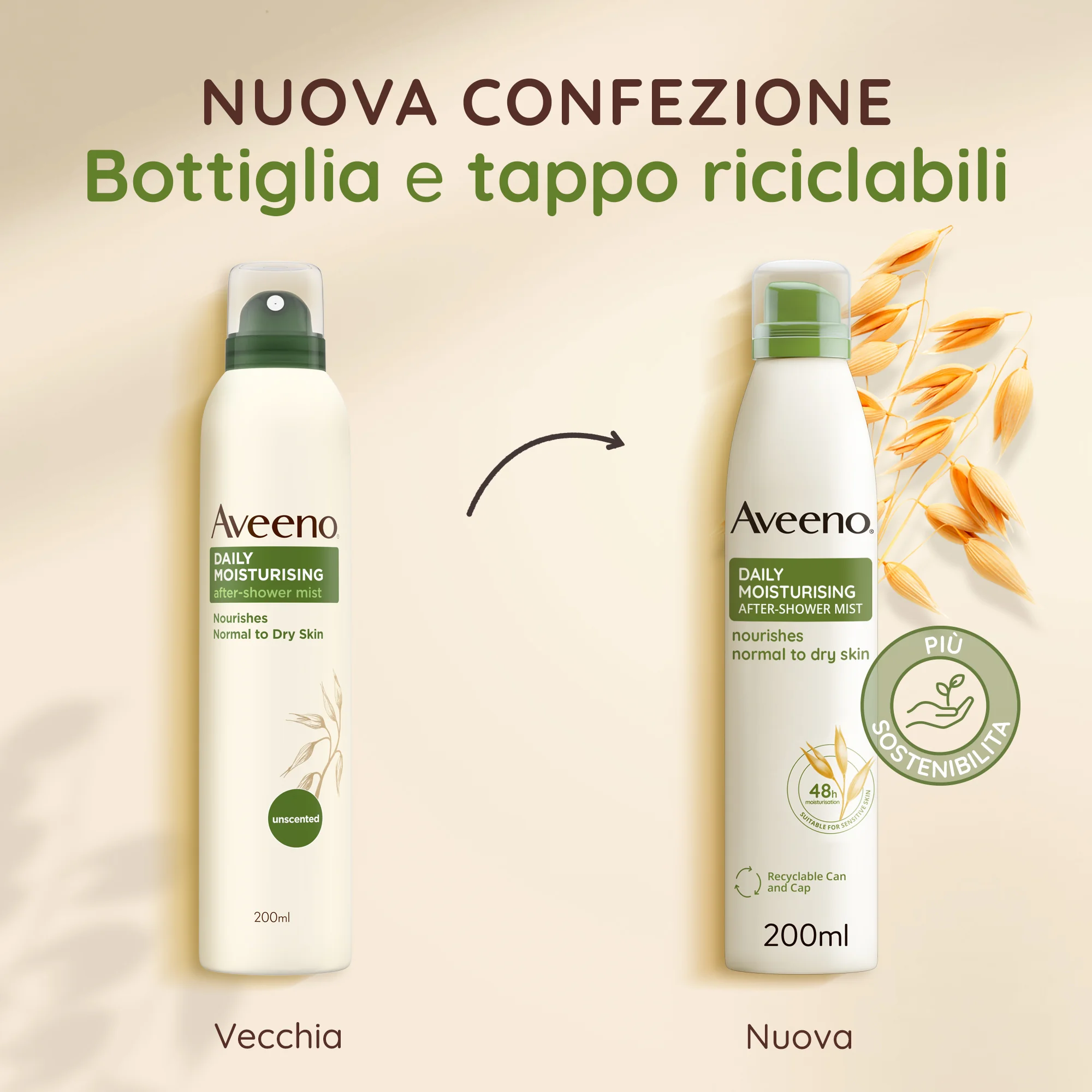 Aveeno Daily Moisturising Spray Dopo-Doccia 200 ml Crema Corpo Idratante in Pratico Spray