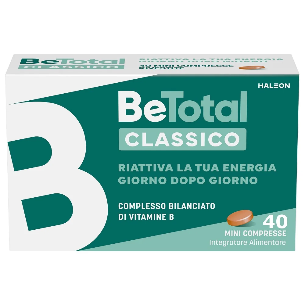 Be-Total Integratore Alimentare Complesso Bilanciato di Vitamine B 40 Compresse Vitamina B, B3 Vitamina B12 Acido Folico Energia Per Adulti