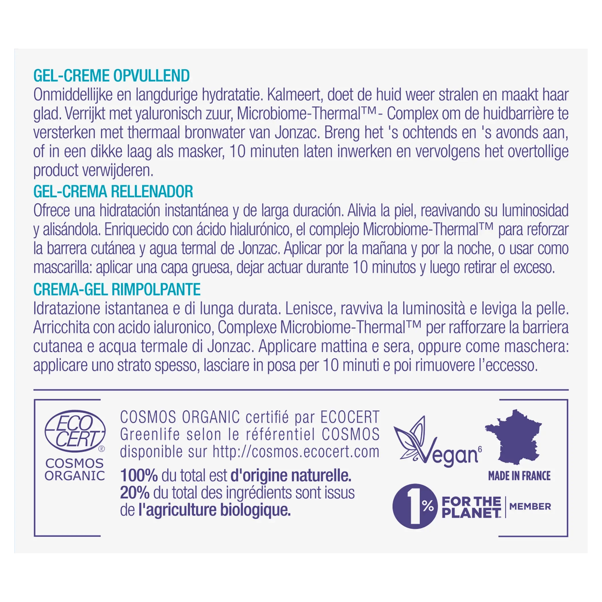 Jonzac Gel Crema Rimpolpante Reydrate 50 Ml Pelli disidratate e sensibili