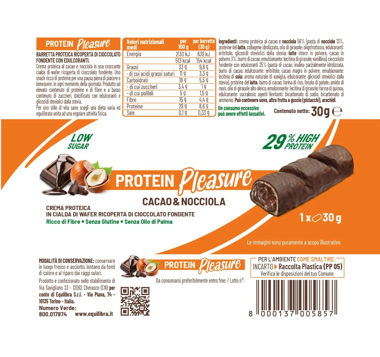 Equilibra Crock Cacao&Nocciola 30 G Spuntino Proteico