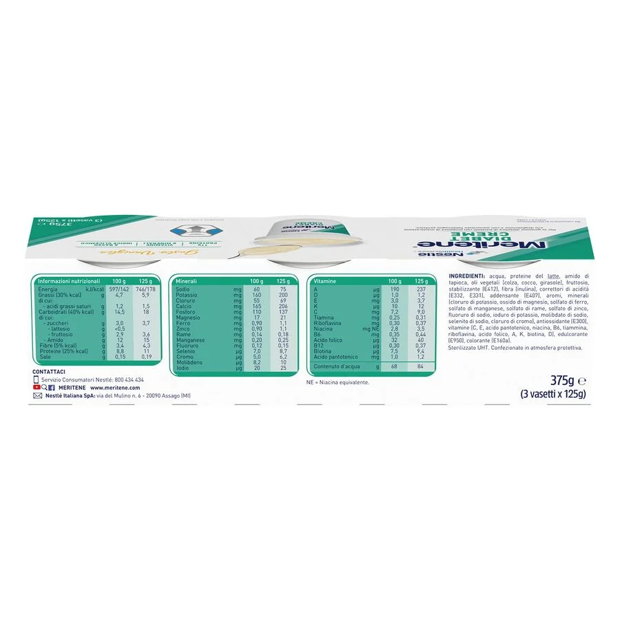 Meritene Diabet Cr Van 3X125 g Alimento Iperproteico e Ipercalorico