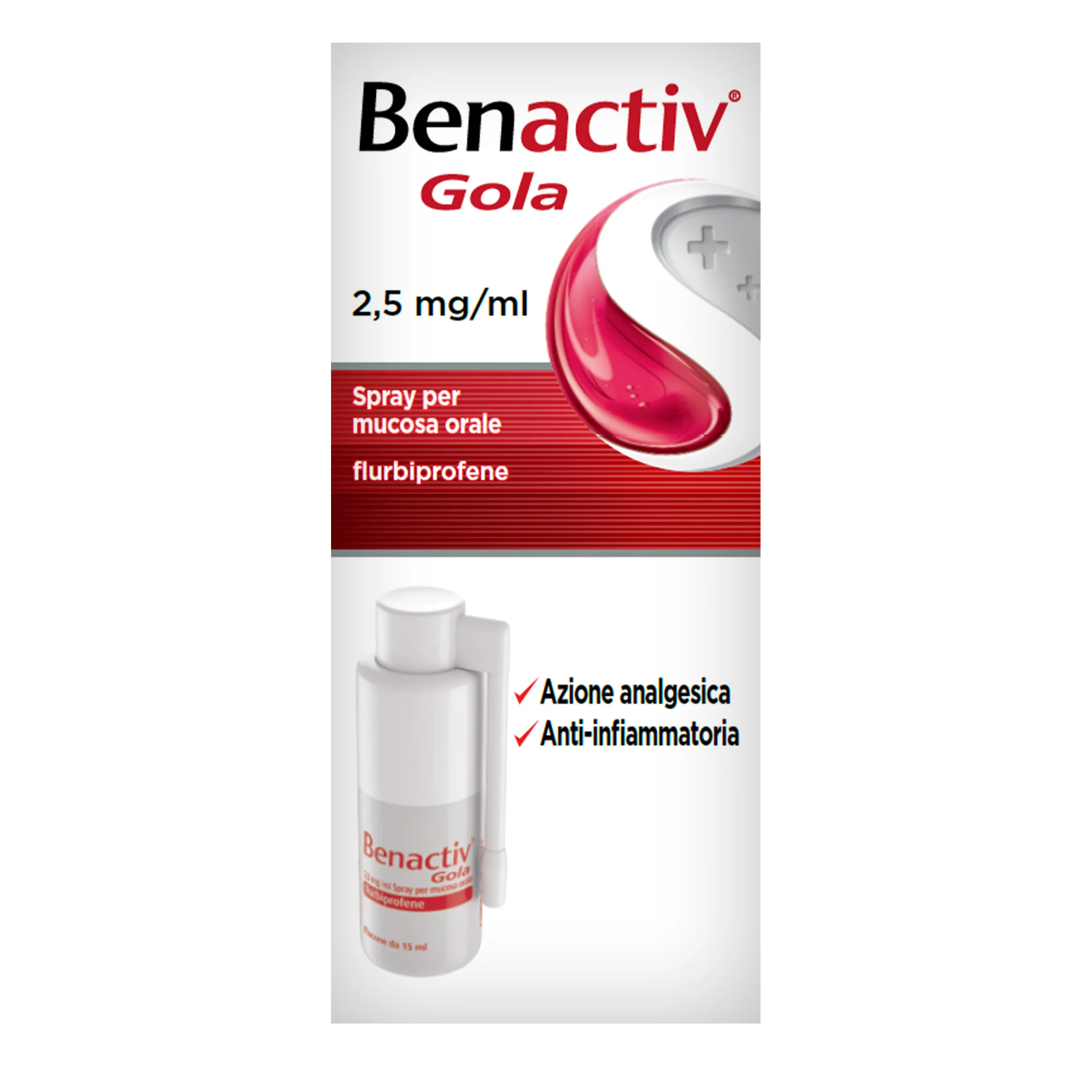 Benactiv Gola Spray Per Mucosa Orale 2,5 mg/ml Flurbiprofene 15 ml Flurbiprofene