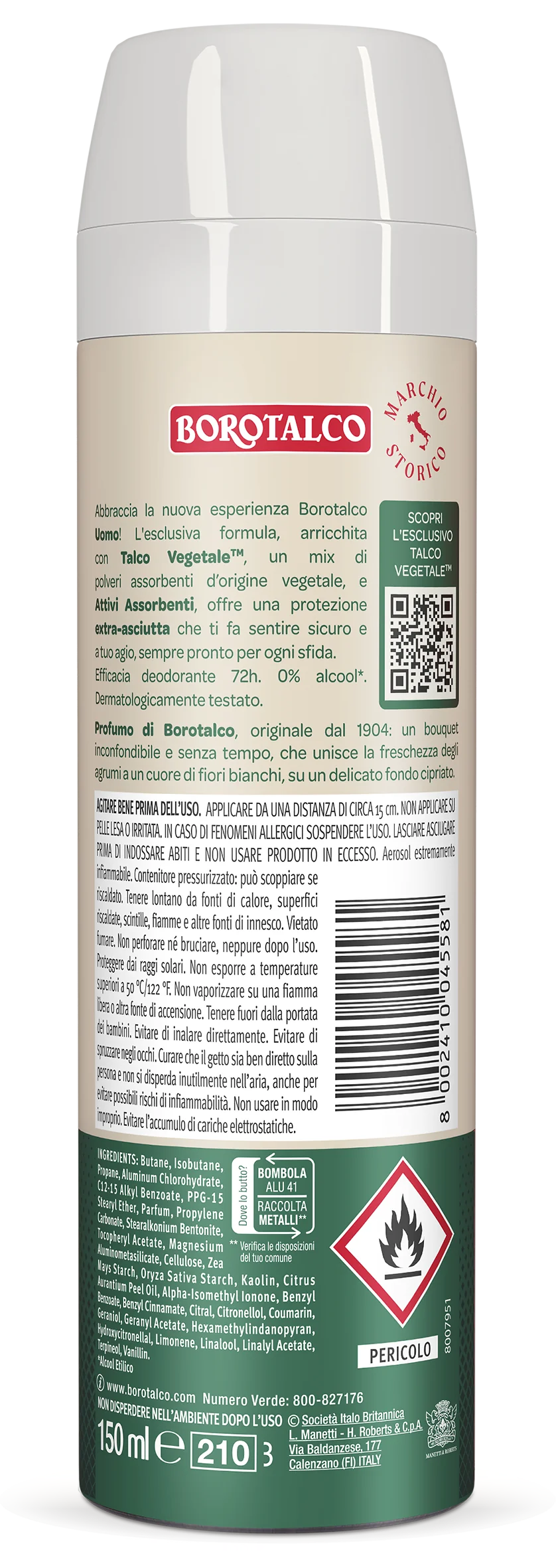 Borotalco Men Deo Spray Asciutto 150 ml Deodorante spray 72h