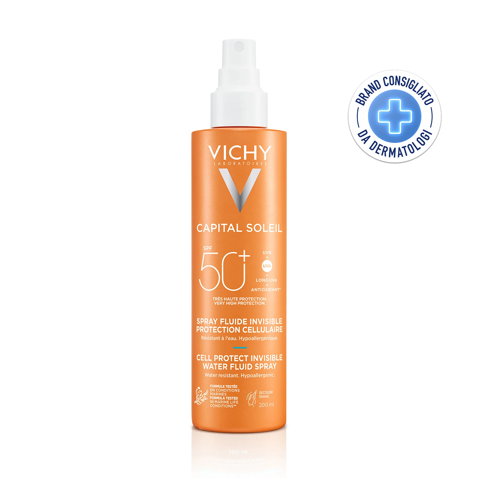 Vichy Capital Soleil Cell Protect SPF50+, 200 Ml Protezione solare ultra leggera