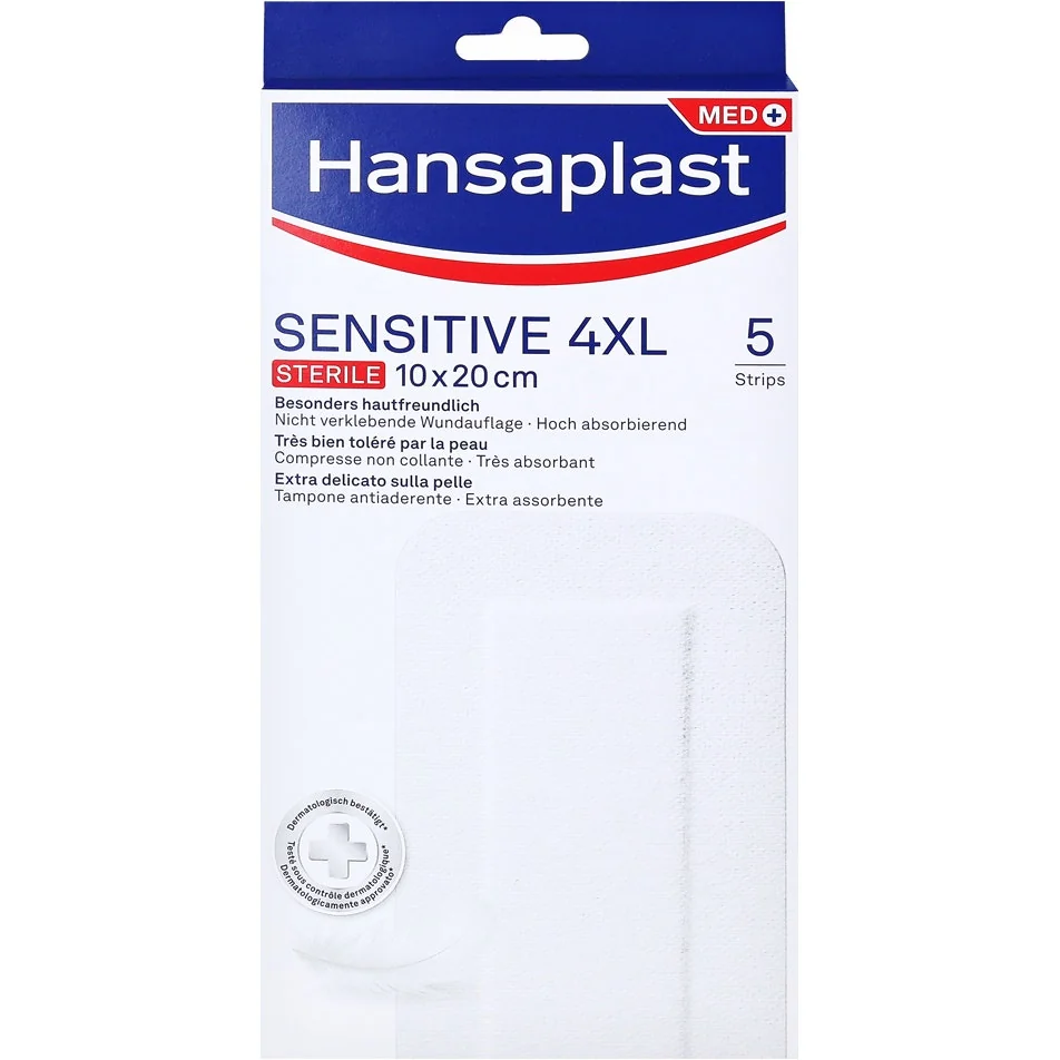 Hansaplast Sensitive 4XL 10x20 cm 5 Strips Sterile