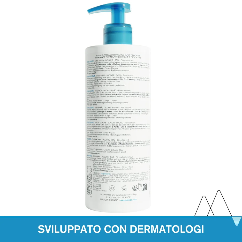 Uriage Crema Lavante Detergente e Nutriente Viso Corpo e Capelli 500 ml Tutti i Tipi di Pelle