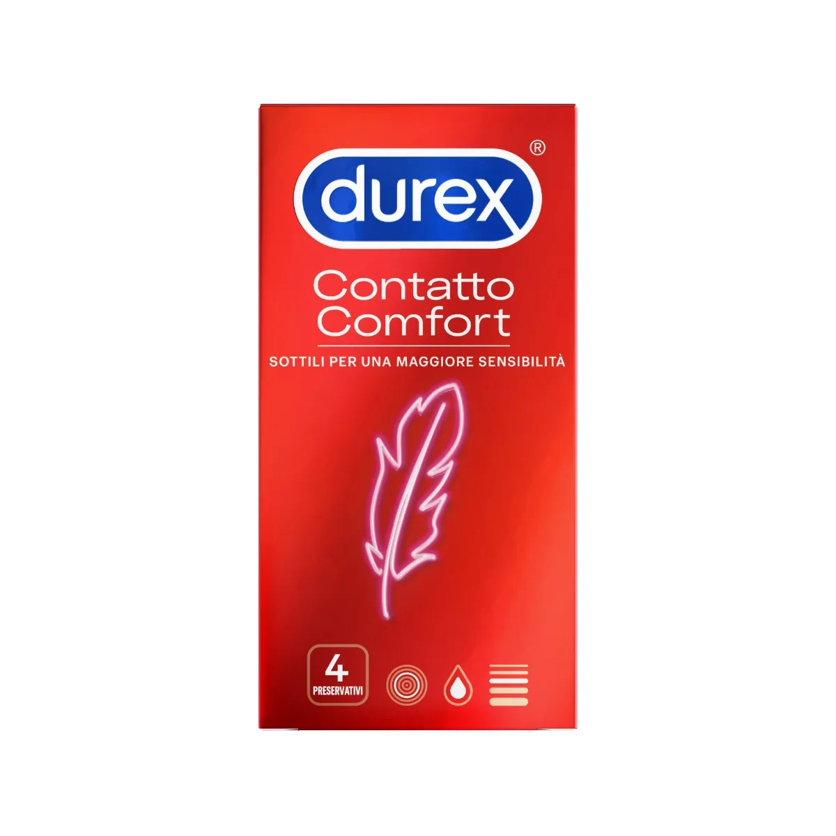 Durex Contatto Comfort Profilattici Sottili 4 Pezzi Elevata Lubrificazione