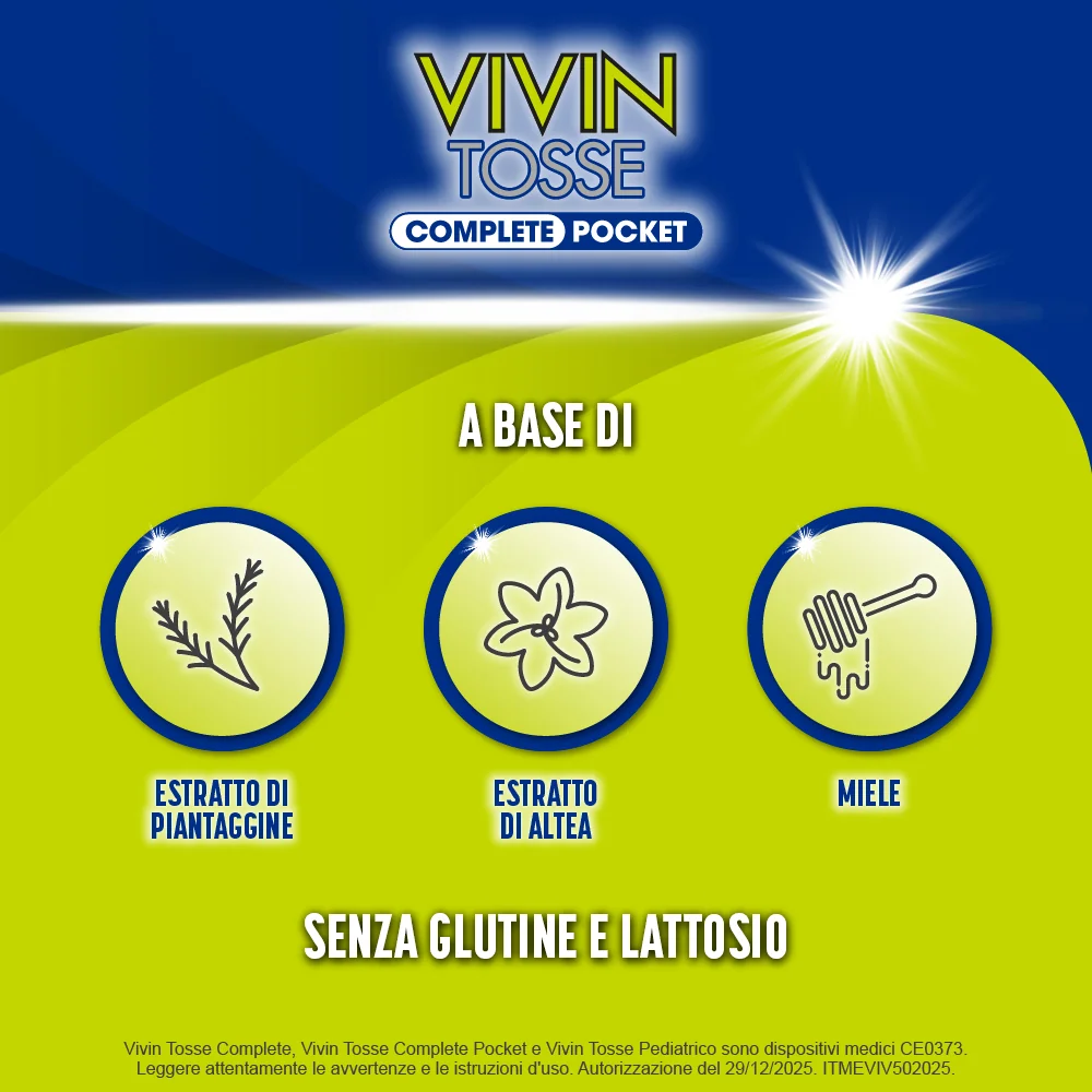 Vivin Tosse Complete 3 in 1 Complete Pocket 14 Stick Tosse Grassa, Secca e Mal di Gola