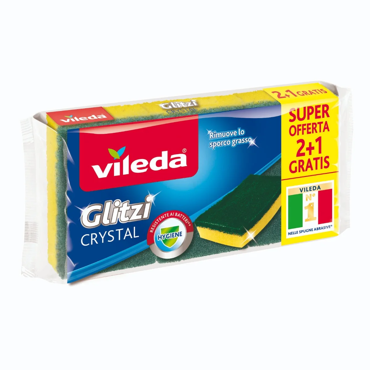 Vileda Spugna Glitzi Crystal 2+1 Pezzi Spugna+ Fibra