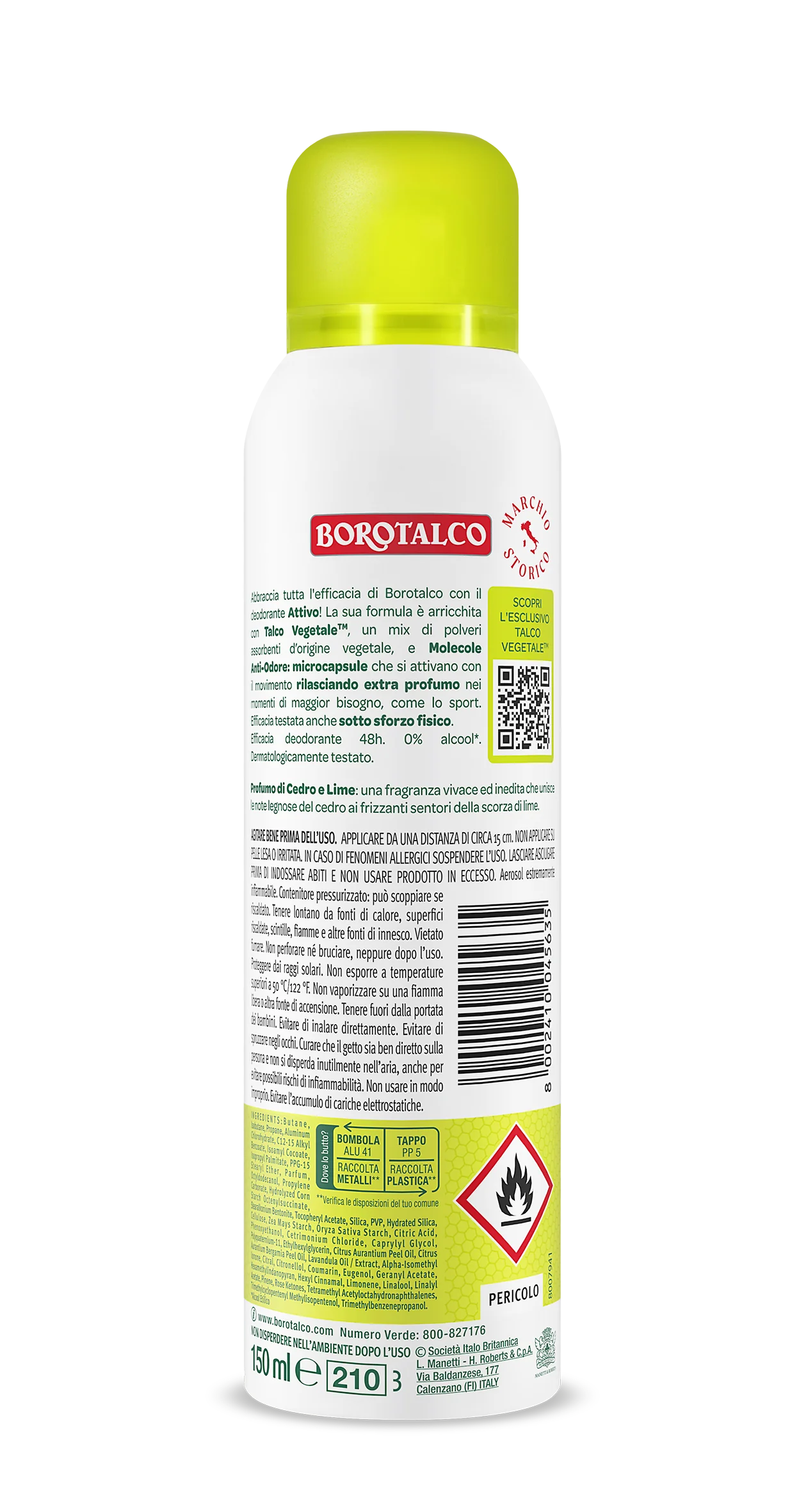 Borotalco Deo Spray Attivo Giallo 150 ml Deodorante 48h