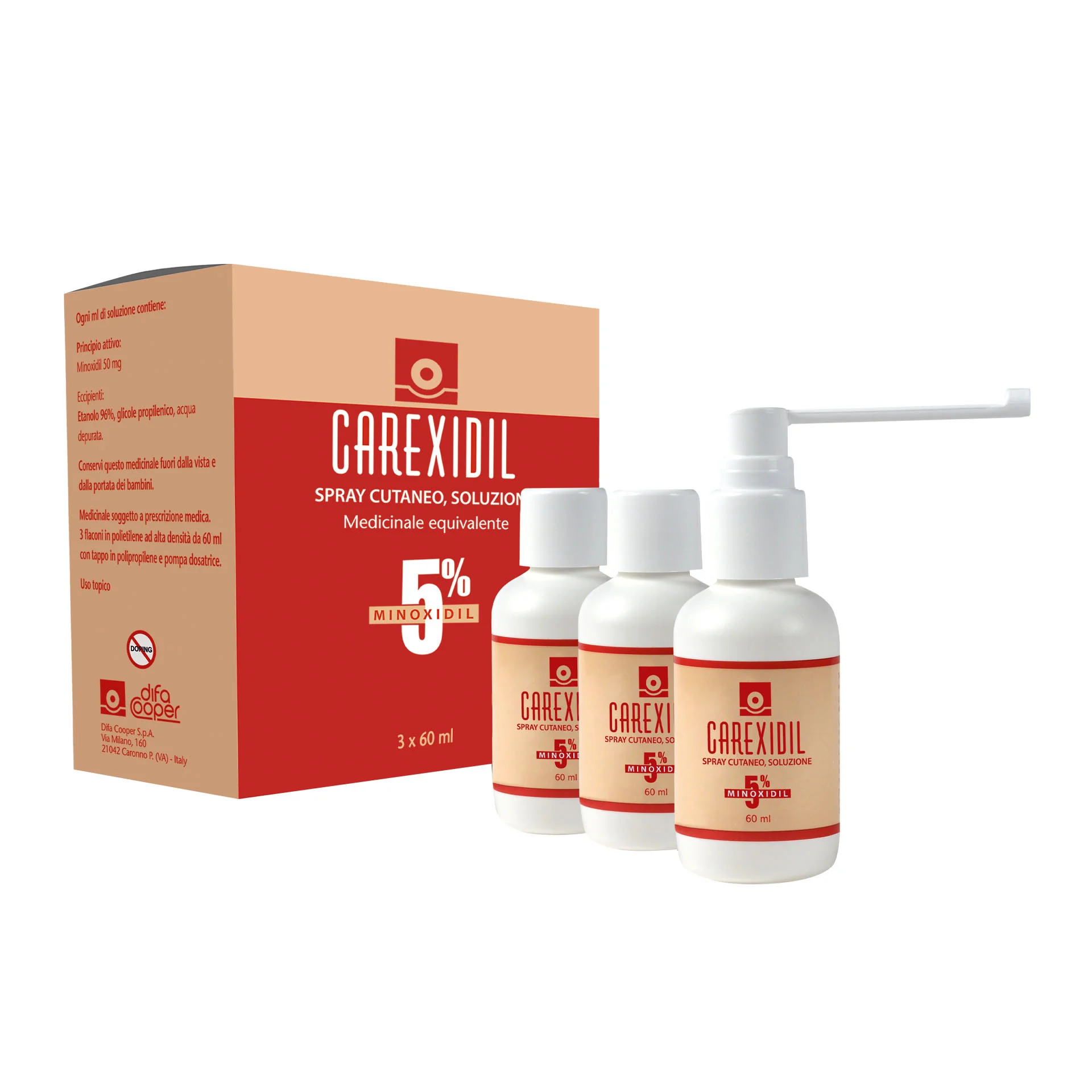 Carexidil Soluzione Cutanea 5% 60 ml x3 Pezzi Trattamento Alopecia