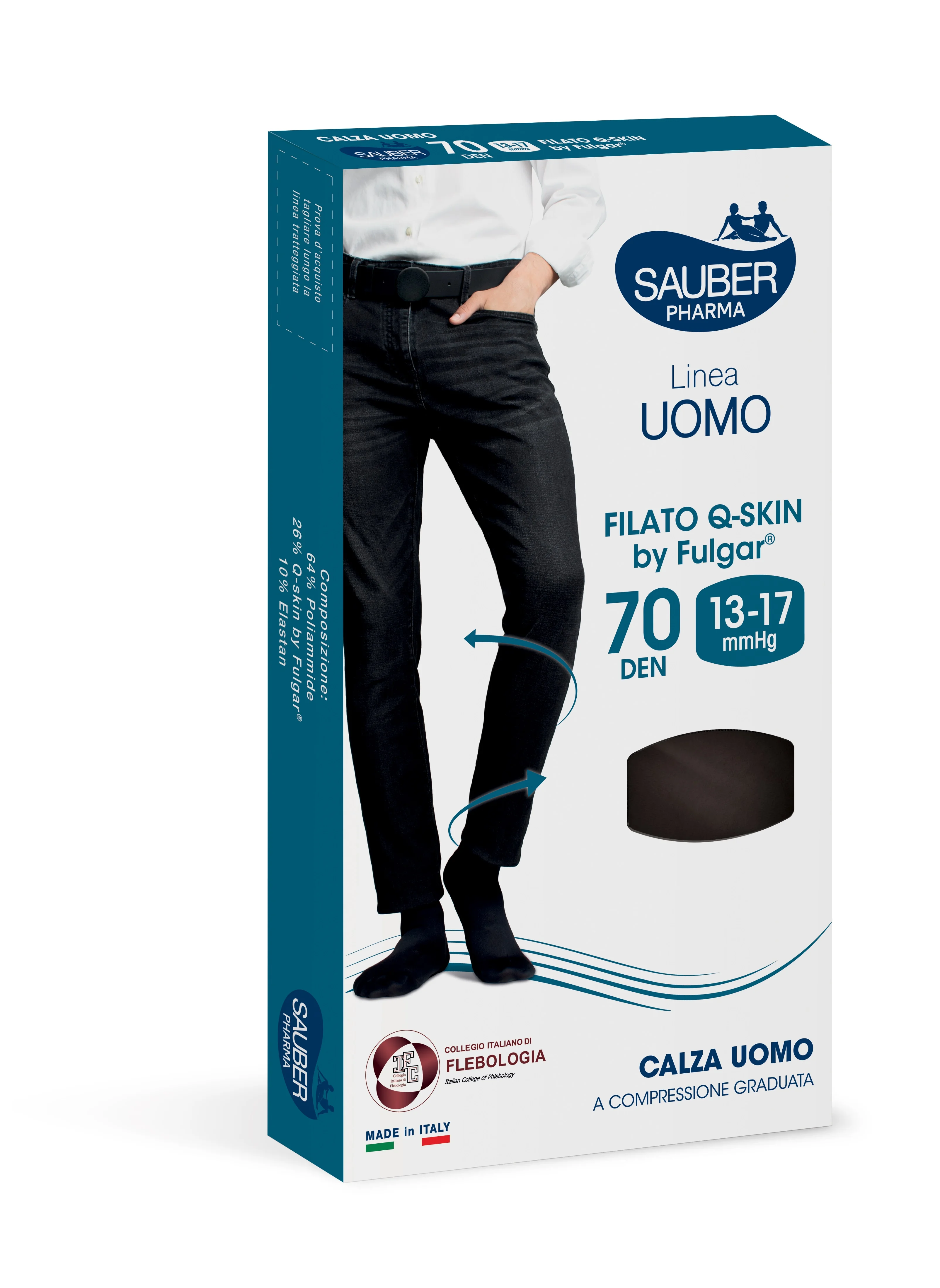 Sauber Linea Uomo Calza Anatomica Filato QSKIN 70 Den Taglia M Antracite